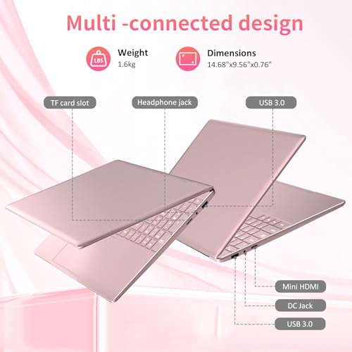 Image of 15.6''Pink Laptop Computer,1080P FHD Display,8GB RAM,512GB SSD,N5095 CPU Business Laptop,Numeric Keypad,Backlit Keyboard,Fingerprint Unlock,SD Card Reader,Webcam, 5GWiFi, HDMI,Pink