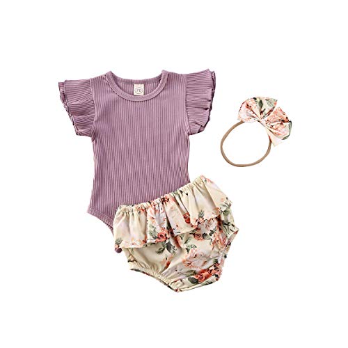 Image of Newborn Baby Girl Summer Clothes 0 3 6 9 12 18 Months Outfits Romper + Shorts + Headband Set