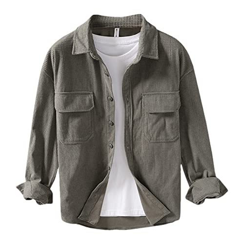 Veste en velours côtelé homme rétro boutonnée kaki taille M