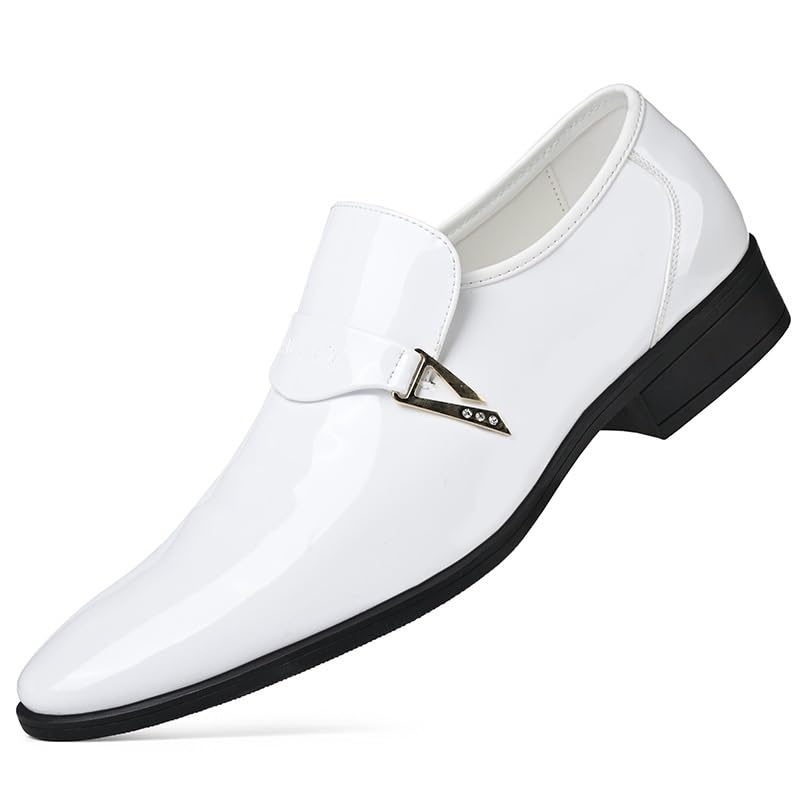 Formal Shoes for Men's Casual Wedding Prom Wedding Slip Resistant Block Heel Anti-Slip Rubber Sole Shoe Slip-on Round Toe Spanish Leather
