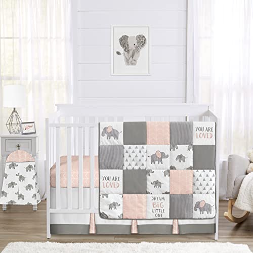 Image of Sweet Jojo Designs Blush Pink, Grey and White Watercolor Elephant Safari Baby Girl Crib Bedding Set - 4 Pieces