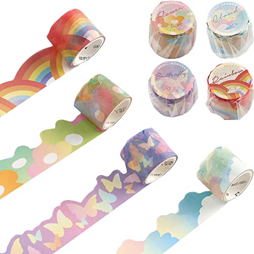 FDDD 4 Rollos Washi Tape Set, cinta adhesiva decorativa Washi, cinta adhesiva decorativa, Arco Iris Flor Carretera Nubes Mar para DIY Crafts Scrapbooking Envoltura De Regalos, Dorado Cover