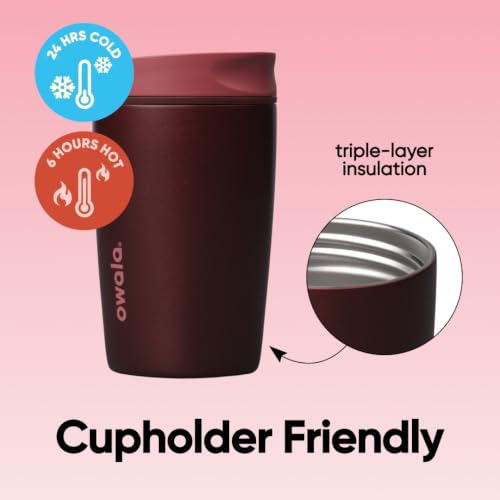 Image of Owala SmoothSip Slider Insulated Stainless Steel Coffee Tumbler, Reusable Iced Coffee Cup, Hot Coffee Travel Mug, BPA Free 12 oz, Black Cherry