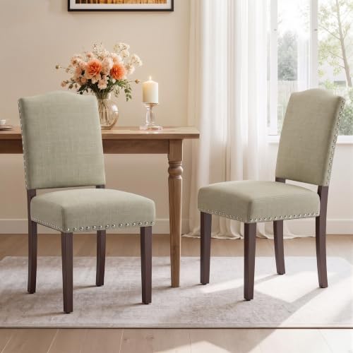 Image of Upholstered Dining Chairs Set of 2 with Thickened Seat Cushion