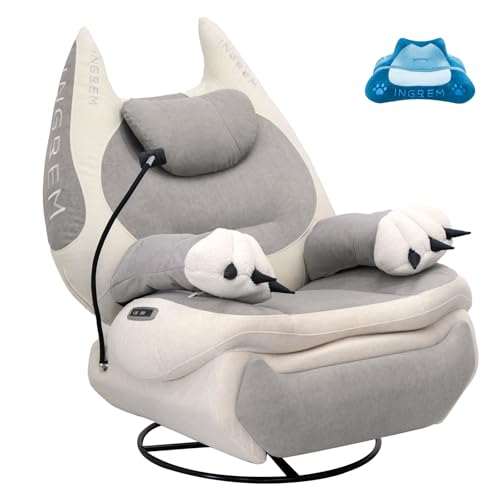 Image of INGREM Smart Recliner with Adjustable Settings, Voice-Activated Home Theater Gaming Seat Rocker, Electric Lounge Chair Featuring USB Port ，Phone Holder and Cat Claw Armrest (Grayish White)