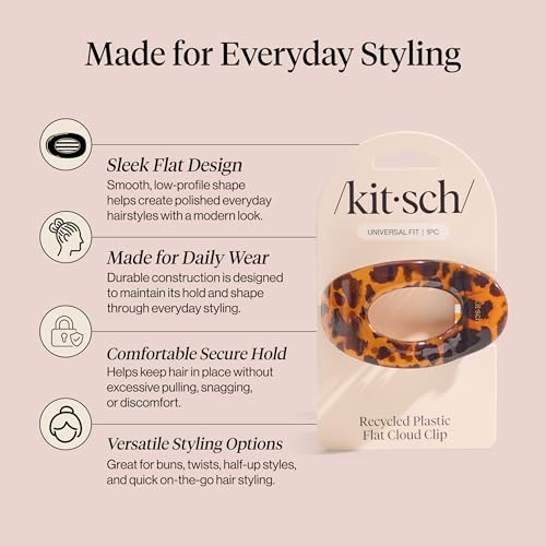 image for Kitsch Medium Flat Claw Clips for Women - Stylish Flat Hair Clips, Str
