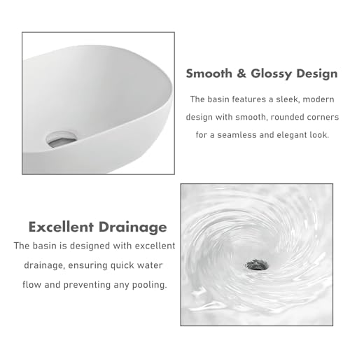Image of WASSMIST Ceramic Wash Basin /Basin for Bathroom | Table Top | 46D x 33.5W x 13.5H (CM)