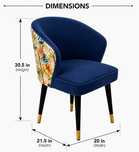 Image of WOODEN SPACE 6-Seater Wooden Dining Table Set | Nano Composite Marble Top | Solid Wood Base | Modern Dining Room Furniture with 6 Chairs (Navy Blue Printed)