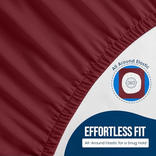 Image of 100% Waterproof Premium Cotton Feel Mattress Protector | Ultra Soft Breathable & Hypoallergenic Fitted Bed Protector Terry Cover | Fits Upto 10 Inches (Maroon, 72 x 60 (5x6 Feet))