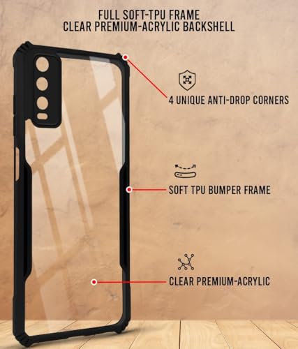 Image of Jkobi Hybrid Back Case Cover for Vivo Y20 | Y20i (Shockproof with Polycarbonate Clear Panel | Professional Black)