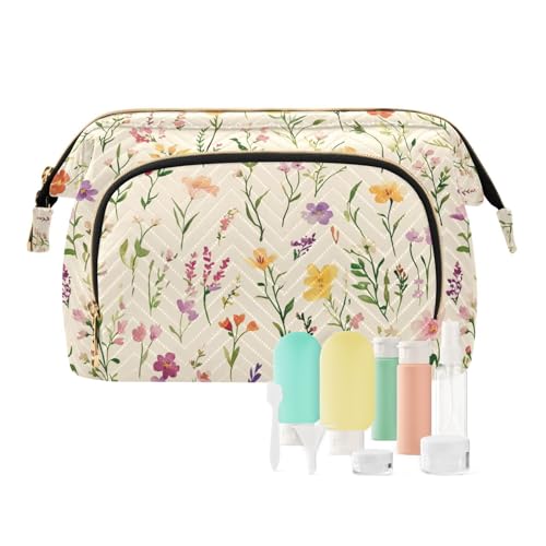 Beauty case con fiori estivi farfalle per cosmetici grandi borse cosmetiche borsa per cambio 14 1 size argento rosa