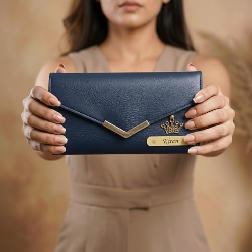 Image of WALLETKART Personalized Leather Women's Clutch with Name & Charm | Customized Clutch for Girlfriend Friend Wife Mother & Sister