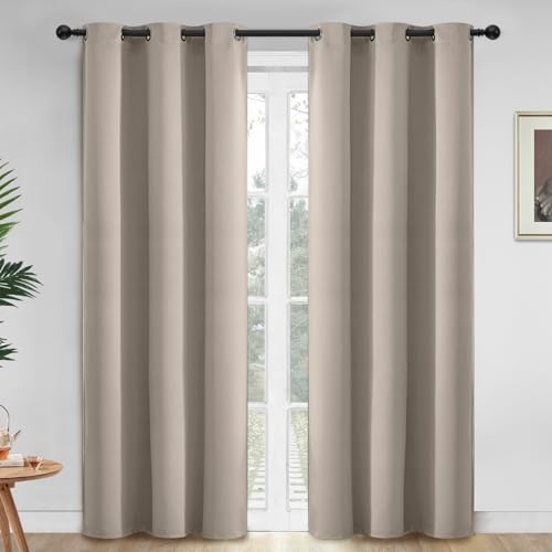 Yakamok Room Darkening Grommet Window Drapes Thermal Insulated Light Blocking Natural Blackout Curtains for Bedroom (42Wx84L,Natural,2 Panels)