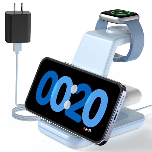 JoyGeek 3 in 1 Wireless Charging Station for Apple, Wireless Charger Stand for iPhone 15/14/13/12/11/SE/X/8 Pro Max Plus Mini, Charging Dock for Apple Watch Ultra/8/SE/7/6/5/4/3, AirPods Pro 2/3/2