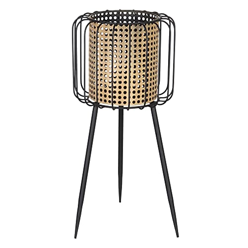 LOLAhome Macetero cilíndrico con trípode de Metal Negro y Natural de Ø 24x54 cm