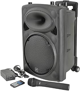 QTX | New Rechargeable Battery 15" Portable PA Speaker System 500W | Complete With Bluetooth Connectivity, 2 x Wireless Mics, Media Player with Wireless Remote Aux, USB & SD card Inputs