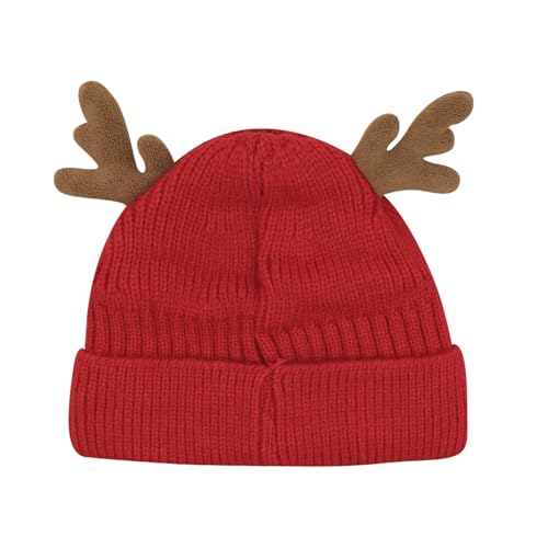 MOSSTYUS Lindo chapéu de alce de rena, gorro de malha quente de inverno, gorro de chifre de Natal, b