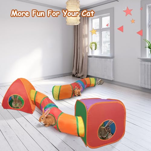 Image of Rypet Cat Tunnels for Indoor Cats with Cube Tent Toys Combo Pop Up Collapsible Crinkle Interactive Peek Hole Cat Tube with Play Ball and Bell for Kitten, Puppy, Kitty, Rabbit