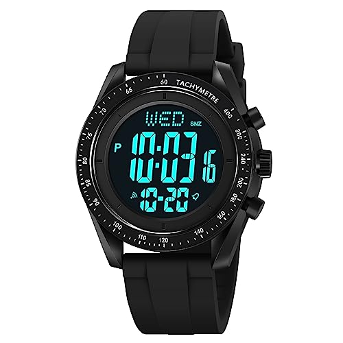 Ultra-Thin Digital Watch with Stopwatch Alarm Countdown Dual Time, Super Wide-Angle Display Digital Wrist Watches for Men Women-Black Black