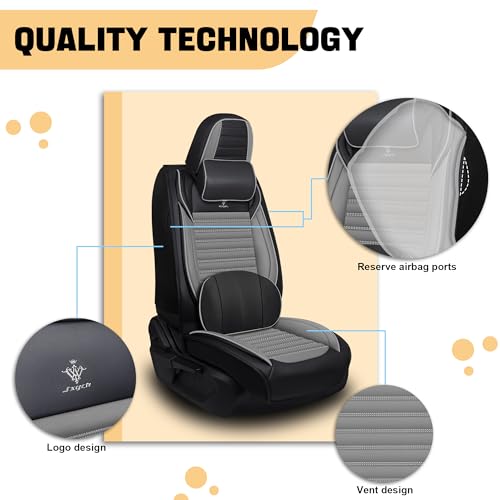 Image of Car Seat Cover for Chevy Equinox 2005-2026 Full Coverage Nappa Leather Car Seat Protector, Fashion Anti-Slip Waterproof Breathable Easy to Install, Auto Interior Accessories(Front Seat,Black&Gray)