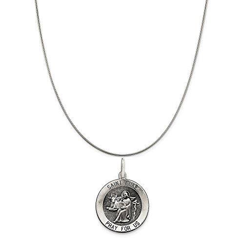 Sterling Silver Antiqued Saint Luke Medal on a Sterling Silver Snake Chain Necklace, 16
