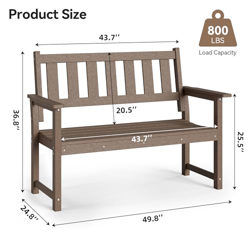 Image of 50 inch HDPE Outdoor Bench Weatherproof Patio Seating, Mocha Brown