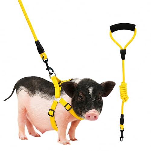 Image of Mini Pig Harness, Adjustable Small Pig Harness with Leash Infinity Style Lead and Soft Foam Handle for Small to Medium Pet Pigs Walking Training Jogging (Yellow, M)