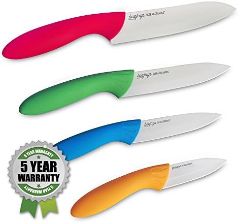 UltraCeramics Color Ceramic Knife Set - 4 Sizes of Kitchen Knives with Clear Blade Covers in Gift Box