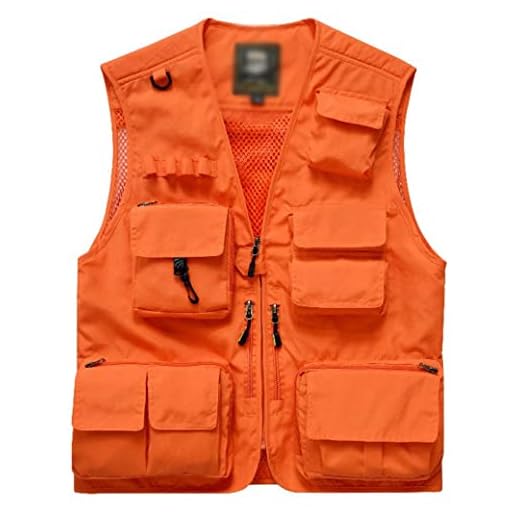 Flygo Men's Casual Lightweight Outdoor Travel Fishing Vest Jacket Multi Pockets (X-Large, Orange)