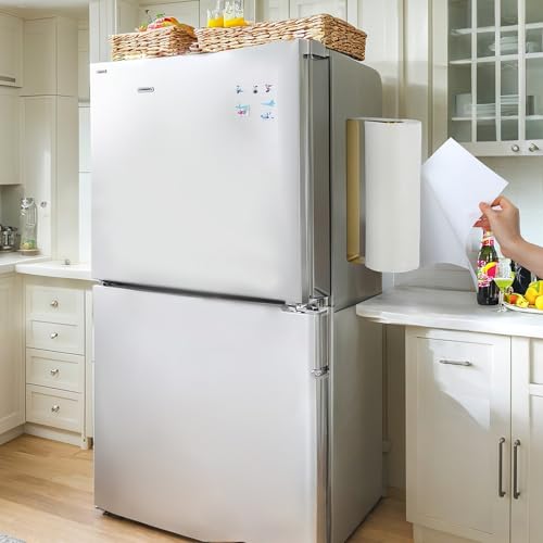 DELITON Gold Paper Towel Holder Magnetic, Strong Magnet Paper Towel Rack for Refrigerator, RVs, Kitchen, Grill, Fit Most Paper Roll, Stainless Steel