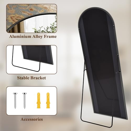 Arched Full Length Mirror 71"x26" - Floor Standing Body Mirror with Aluminum Frame,Leaning Hanging for Bedroom Cloakroom Living Room Black - Image 5