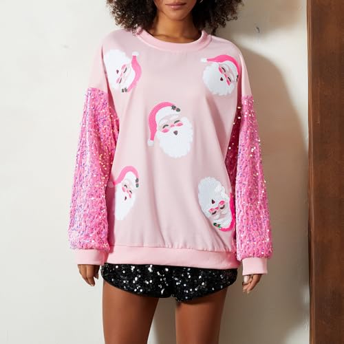 NUFIWI Pink Santa Face Sequin Sleeve Sweatshirt - Image 5