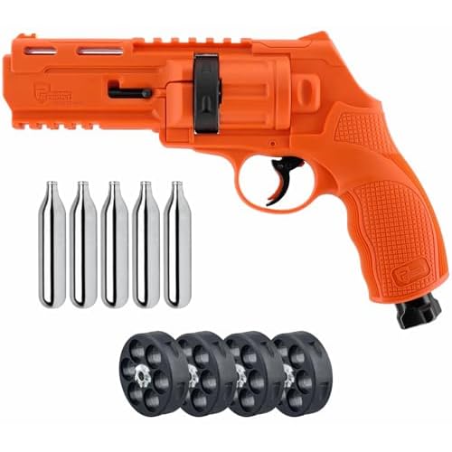 Umarex T4E P2P HDR 50 GEN 2 Self & Home Defense, Less Lethal .50 Cal Paintball Pistol Orange Limited Edition with 5X Mag .50 Cal and 5×12 g CO2 Tanks Bundle