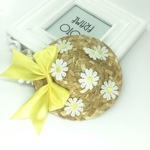 Ukcoco Dog Sombrero Hat- Puppy Mini Sun Cap Outdoor Mexican Party Hawaii Garden Sunblock Protection Hat Dog Straw Hat With Flowers Birthday Party Hat For Small Pets/Puppy/Cat (Yellow) #TOP2