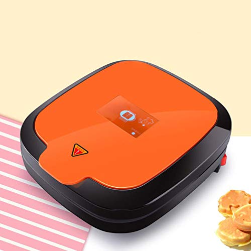 HKDJ-1100W Casa Horneando Multifuncional Máquina para Hacer Cupcakes,Calefacción De Doble Cara Y Incluso Calor,Imágenes De Dibujos Animados Atrayendo Desayuno Infantil,Naranja