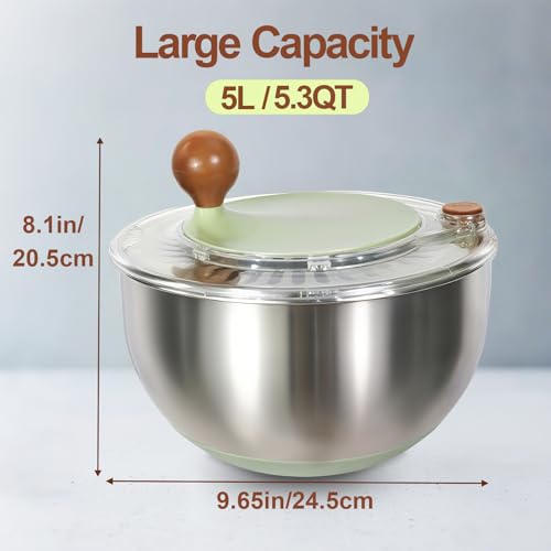 5.3Qt Stainless Steel Salad Spinner, Quick Dry & Stop - Image 3