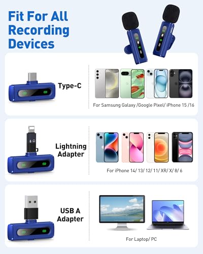 Image of USB C Lavalier Microphone Wireless Mini Mic for Type-C Android Phone /Tablet /PC Video Recording Clip-on Mics with Rotatable Clip&Denoise Recording, Ideal for Vlog Tiktok Youtube Content Creator, Blue