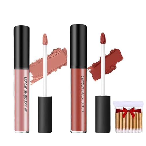 12 Colors Cream Texture Lipstick, 2Pcs Upgraded Waterproof Long-Lasting Moisturizing Lip Gloss,Non-Stick Non-Fading Liquid Lipst