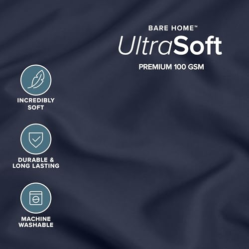 Image of Bare Home Premium 1800 Ultra-Soft Microfiber Pillowcase Set - Double Brushed - Hypoallergenic - Wrinkle Resistant (Standard Pillowcase Set of 2, Midnight Blue)