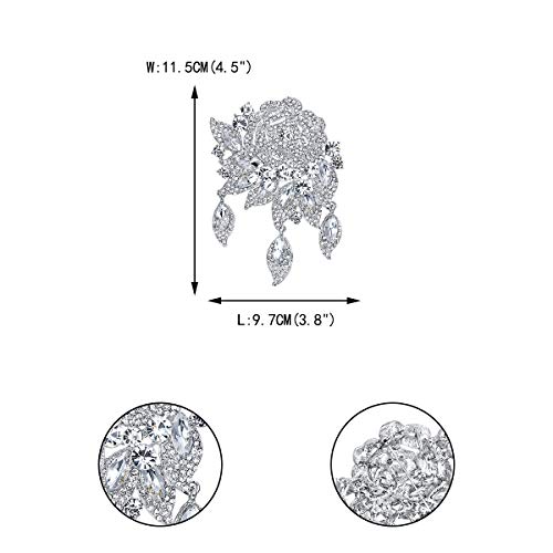 Image of EVER FAITH Rose Flower Leaf Brooch Pendant Austrian Crystal
