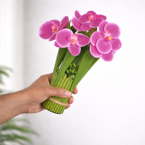 Image of CraftVatika Light Pink Orchid Artificial Flower Bouquet Decor, Realistic Orchid Flowers Bouquet Gift for Girls Faux Flowers for Table, Home Living Room Desk Decor, Wedding Anniversary Birthday Gift