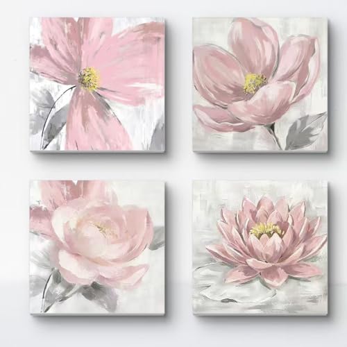 Genius Decor- Blush Pink Floral Wall Art Set of 4