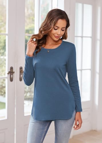 Image of Herou Women's Casual Long /Short Sleeve T Shirt Crewneck with Side Split Fall Pullover Loose Tunic Sweater Tops