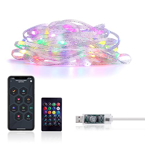 Aorow Luz Cadena Hadas RGB 5m: Luz Centelleante Control App Alimentada por USB con Control Remoto,Sintetizador con Música,Luces Luciérnaga que Cambian Color para Dormitorio,Navidad Decoración Cover