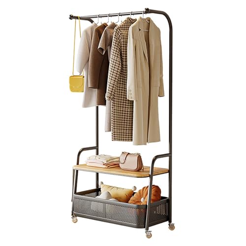 ZENSTYW Perchero De Ropa Con Ruedas,Estante De Madera Y Cesta De Malla,Perchero Multifuncional Para Dormitorio,Entrada Y Armario(Black,80cm/31.5in)