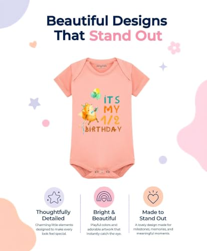 Image of ARVESA Half Birthday Baby Milestone Romper for Baby Boy and Baby Girl Cotton 0-12 Months Design no 277 - Half Birthday