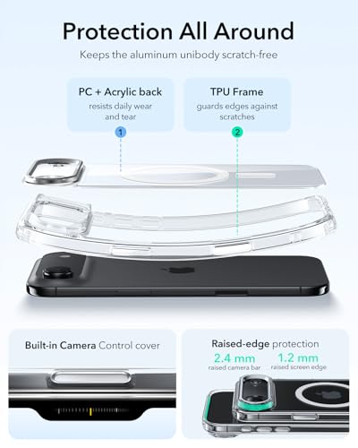 Image of ESR for iPhone Air Case with Stash Stand, Camera Control Cover Compatible with MagSafe, Military-Grade Drop Protection Magnetic Phone Case for iPhone 17 Air, Scratch-Resistant Back Cover,Clear