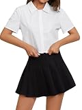 SweatyRocks Women's Casual Short Sleeve Button Down Shirt Collar Blouse Crop Top White L