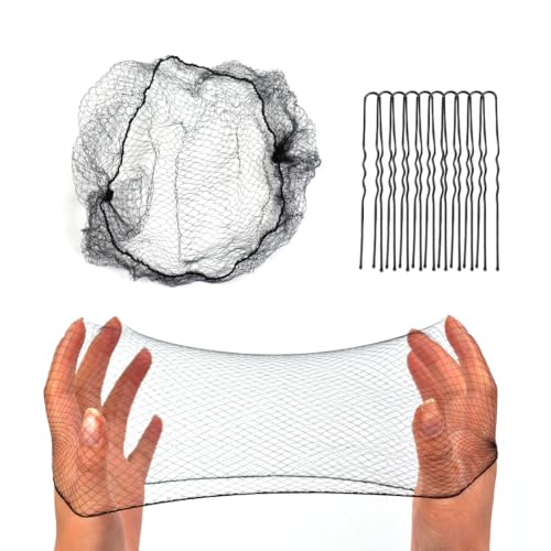 50 Pcs Mesh Hair Nets for Buns with 40 Pcs U Shaped Hair Pins for Women Ballet Dancers (Black)