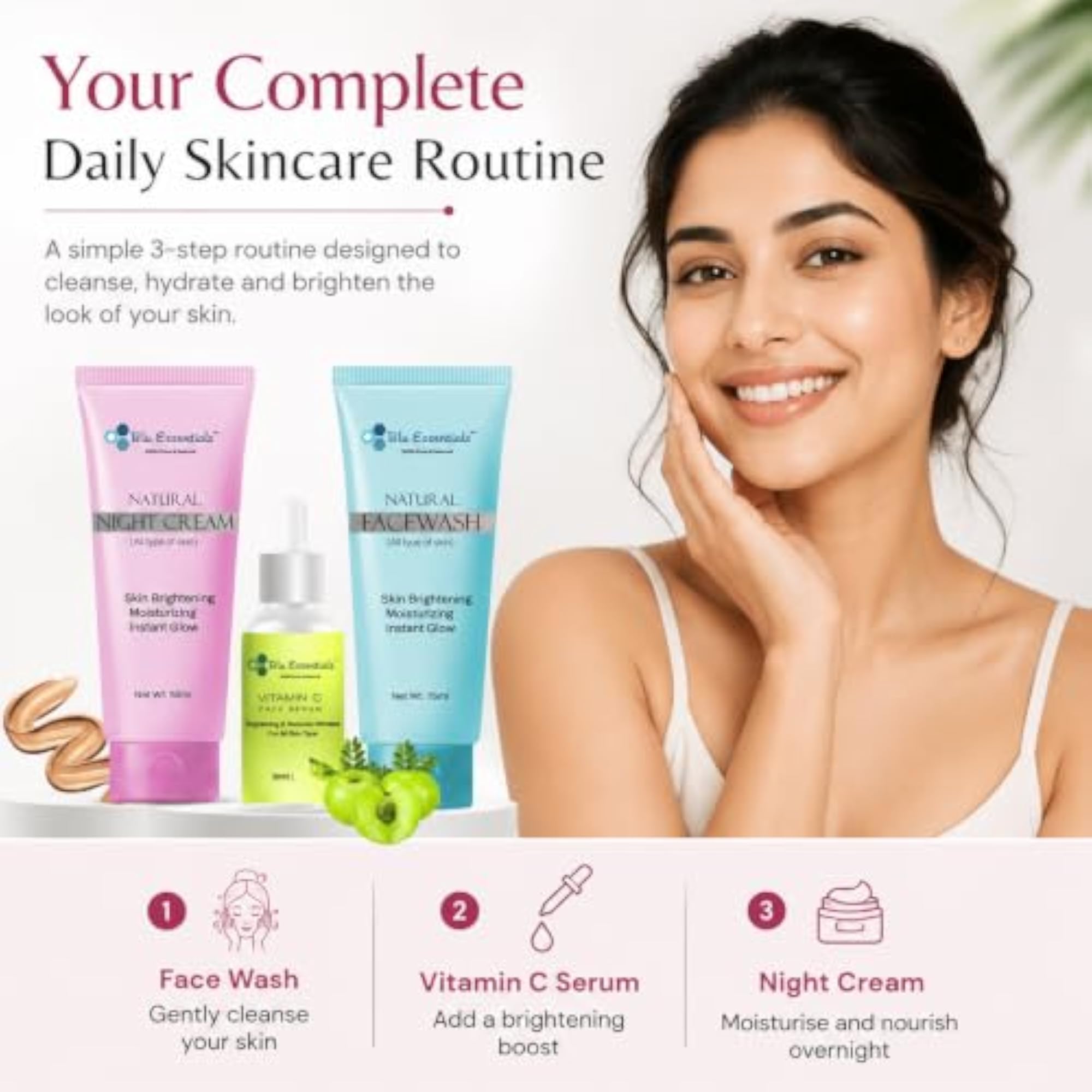 Vitamin C Skin Care Set, Face Wash, Night Cream & Serum